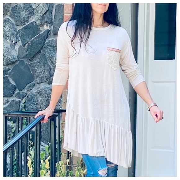 Pretty asymmetrical hem ruffle hem linen tunic top - Picture 5 of 6